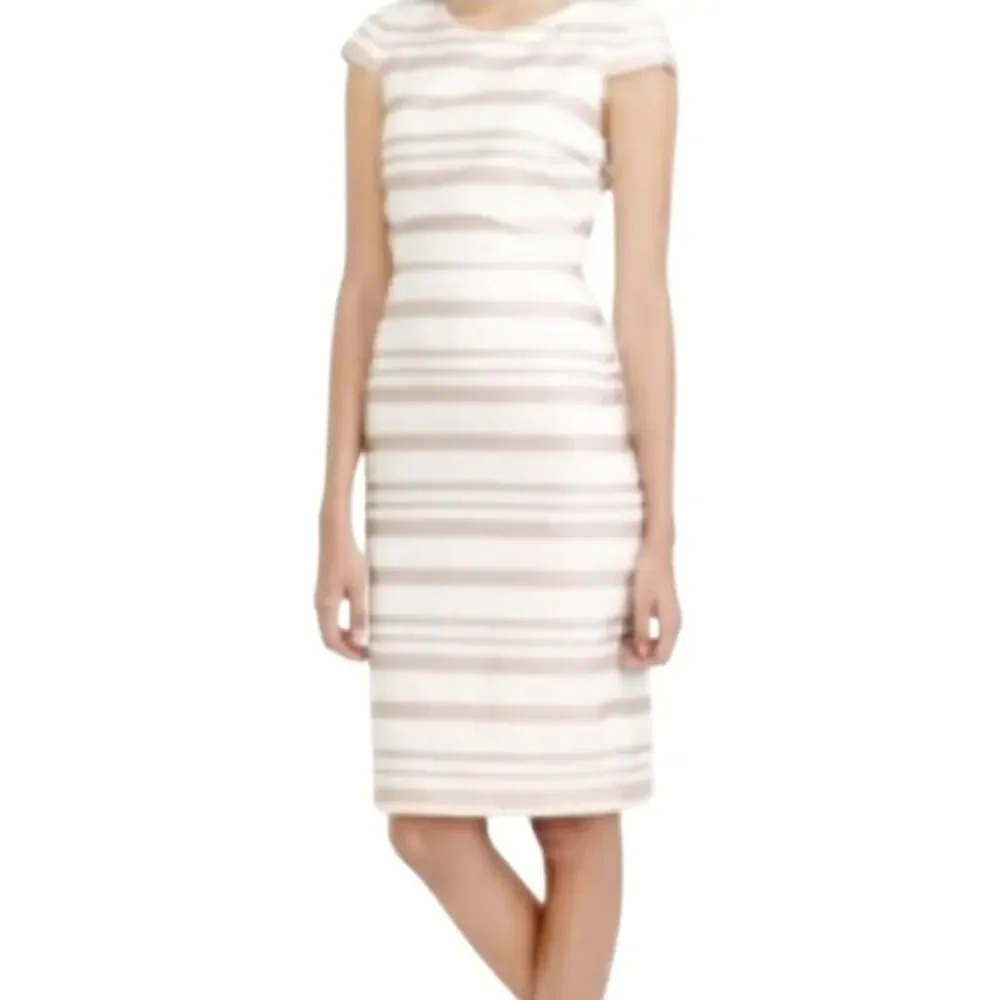 J. Crew Womens Double Stripe Cap Sleeve Sheath Rounded Crew Neckline Dress SZ 4
